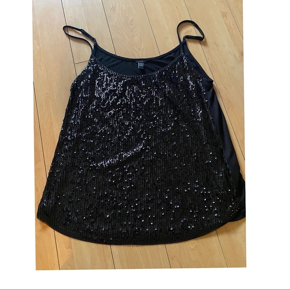 J.Crew Sequin Spaghetti Strap Tank Black Medium